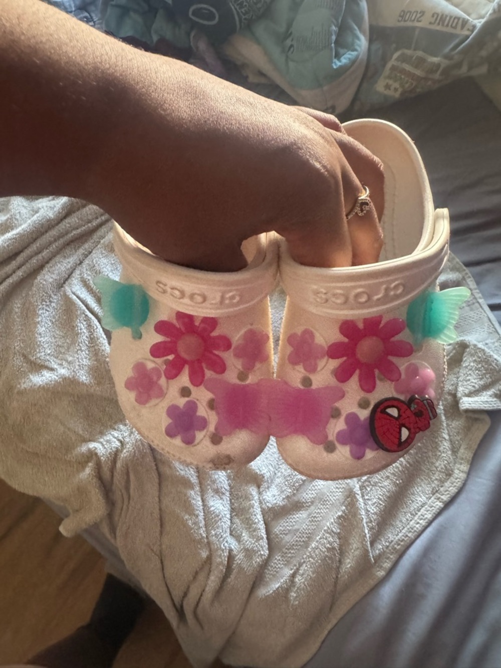 Toddler CROCS White Kids' Clogs with Multicolor Charms